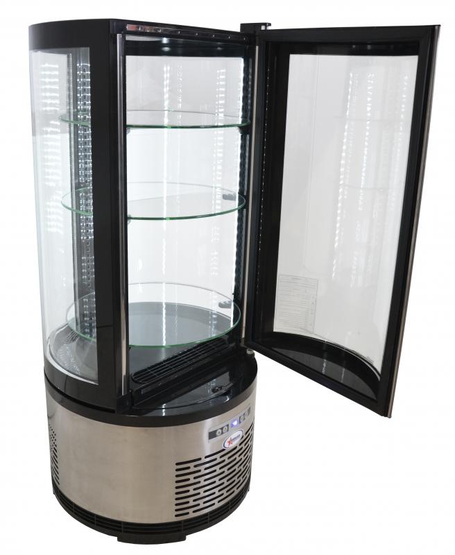 Circular Refrigerated Showcase with 100 L capacity and 3 shelves